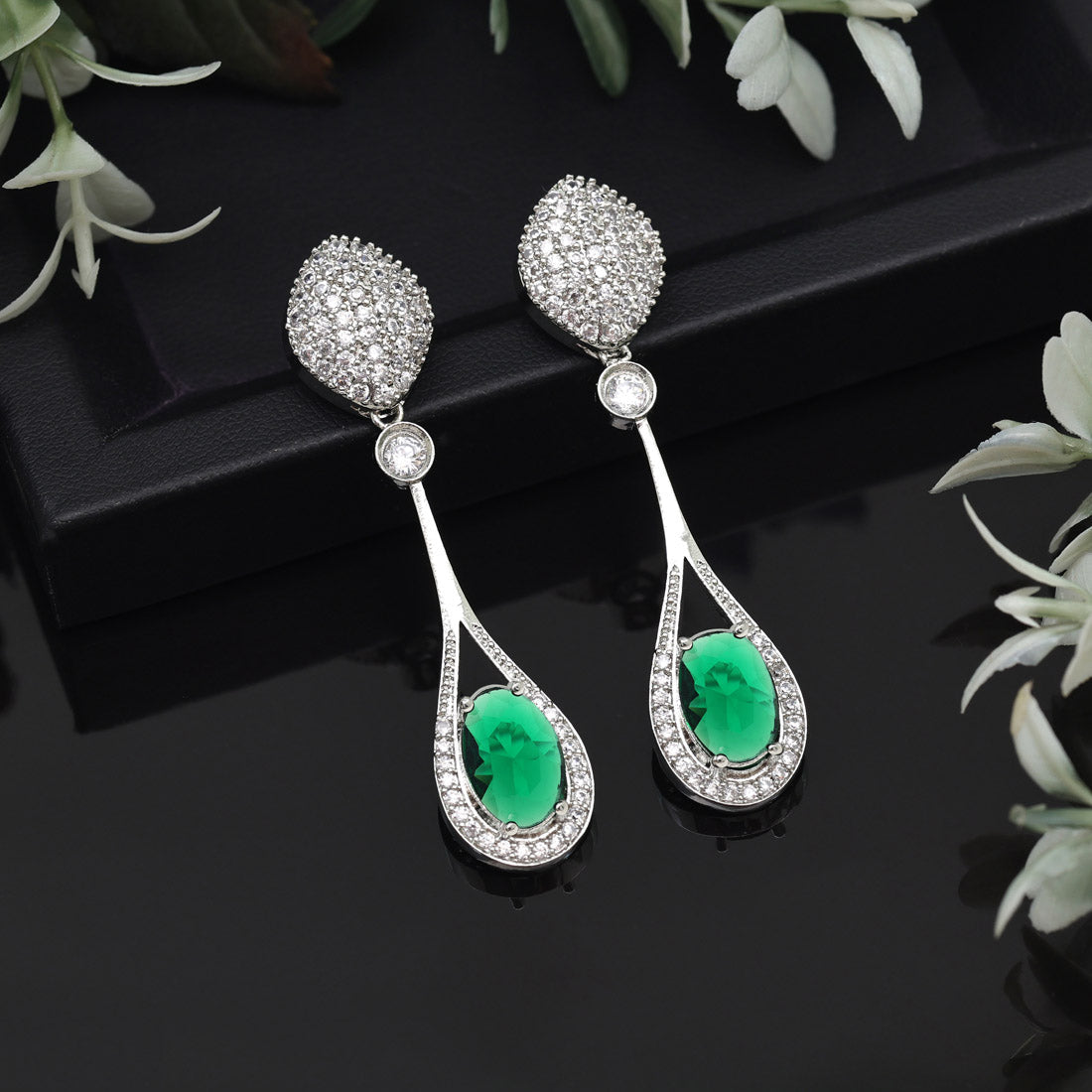 Green Color American Diamond Earrings (ADE580GRN) - preyans.com