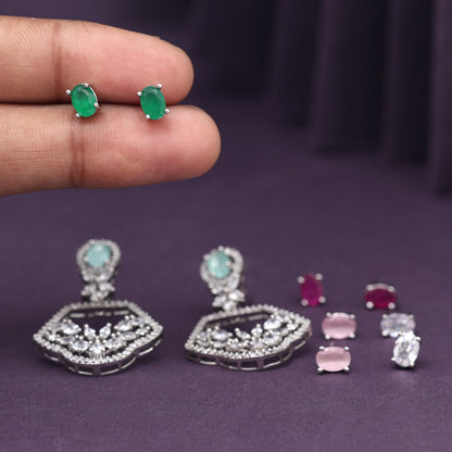 Multi Color American Diamond Earrings And Different Color Changeable Studs (ADE582MLT) - preyans.com