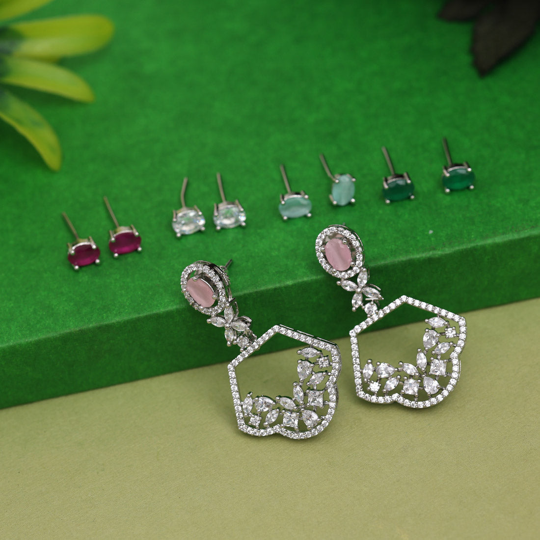 Multi Color American Diamond Earrings And Different Color Changeable Studs (ADE582MLT) - preyans.com