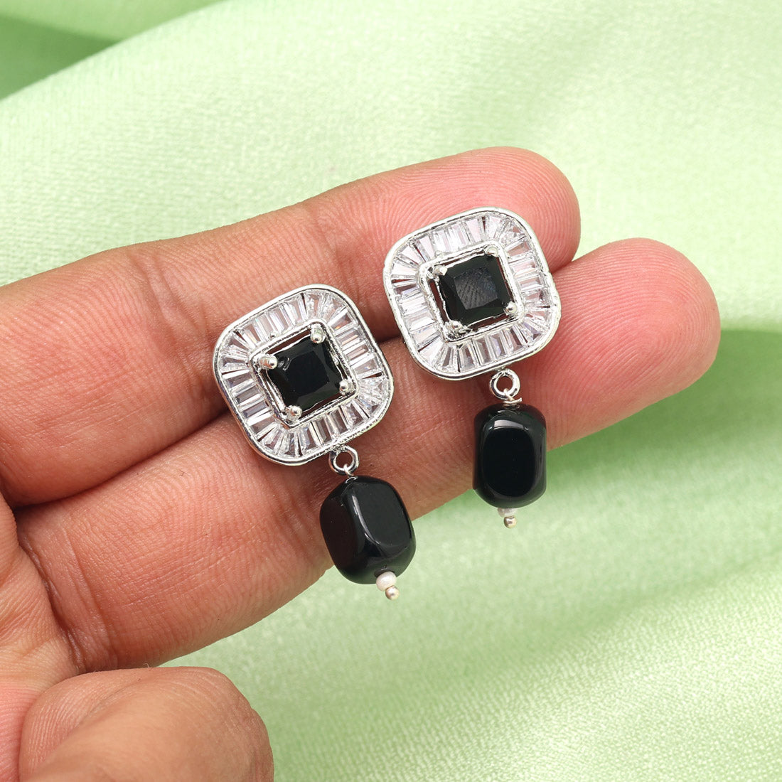 Black Color American Diamond Earrings (ADE583BLK) - preyans.com