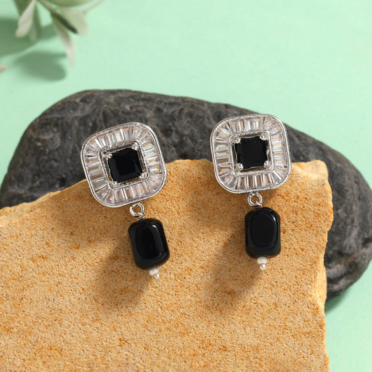 Black Color American Diamond Earrings (ADE583BLK) - preyans.com