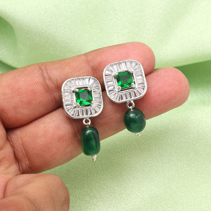 Green Color American Diamond Earrings (ADE583GRN) - preyans.com