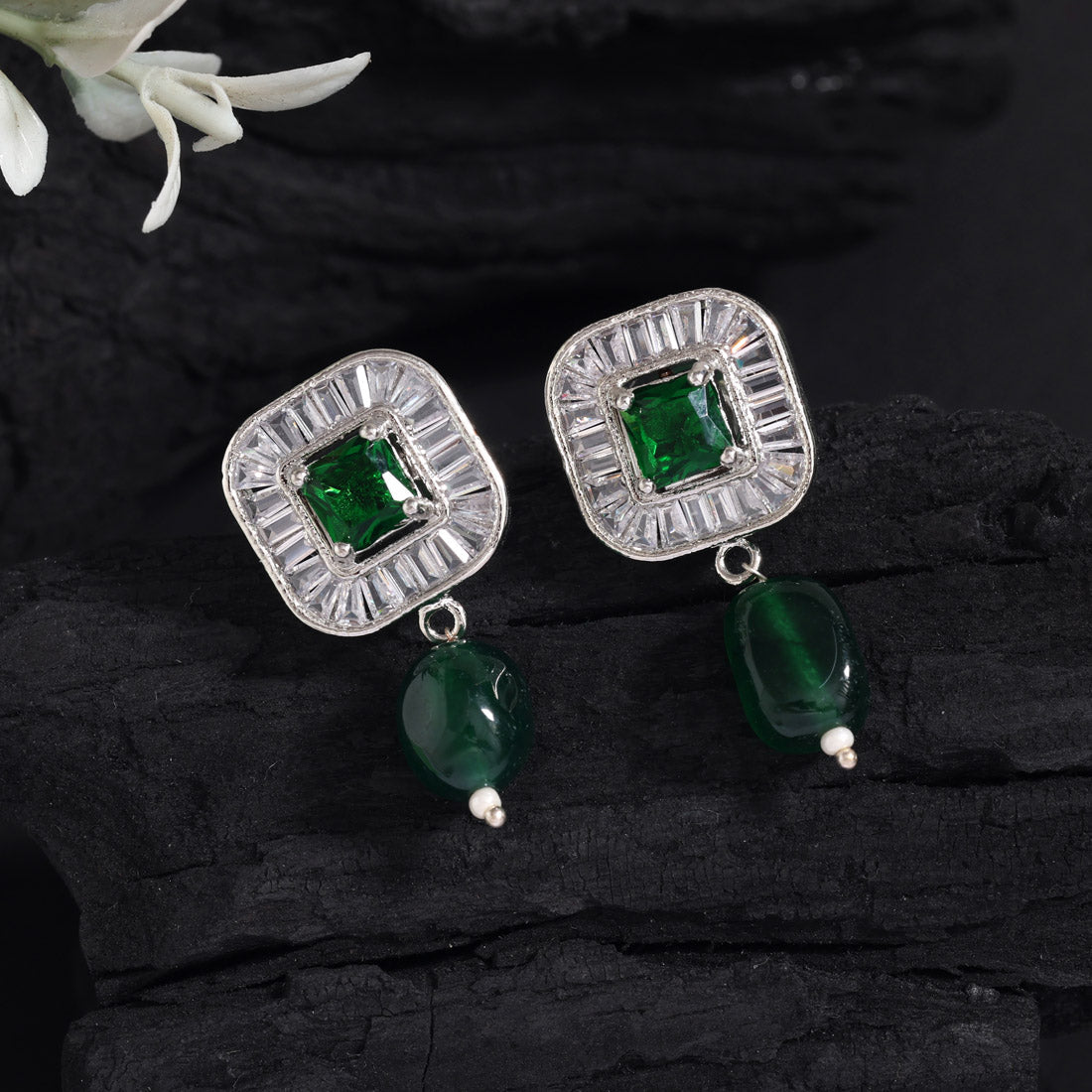 Green Color American Diamond Earrings (ADE583GRN) - preyans.com