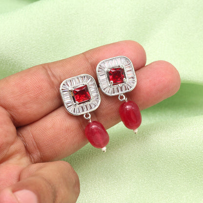 Maroon Color American Diamond Earrings (ADE583MRN) - preyans.com