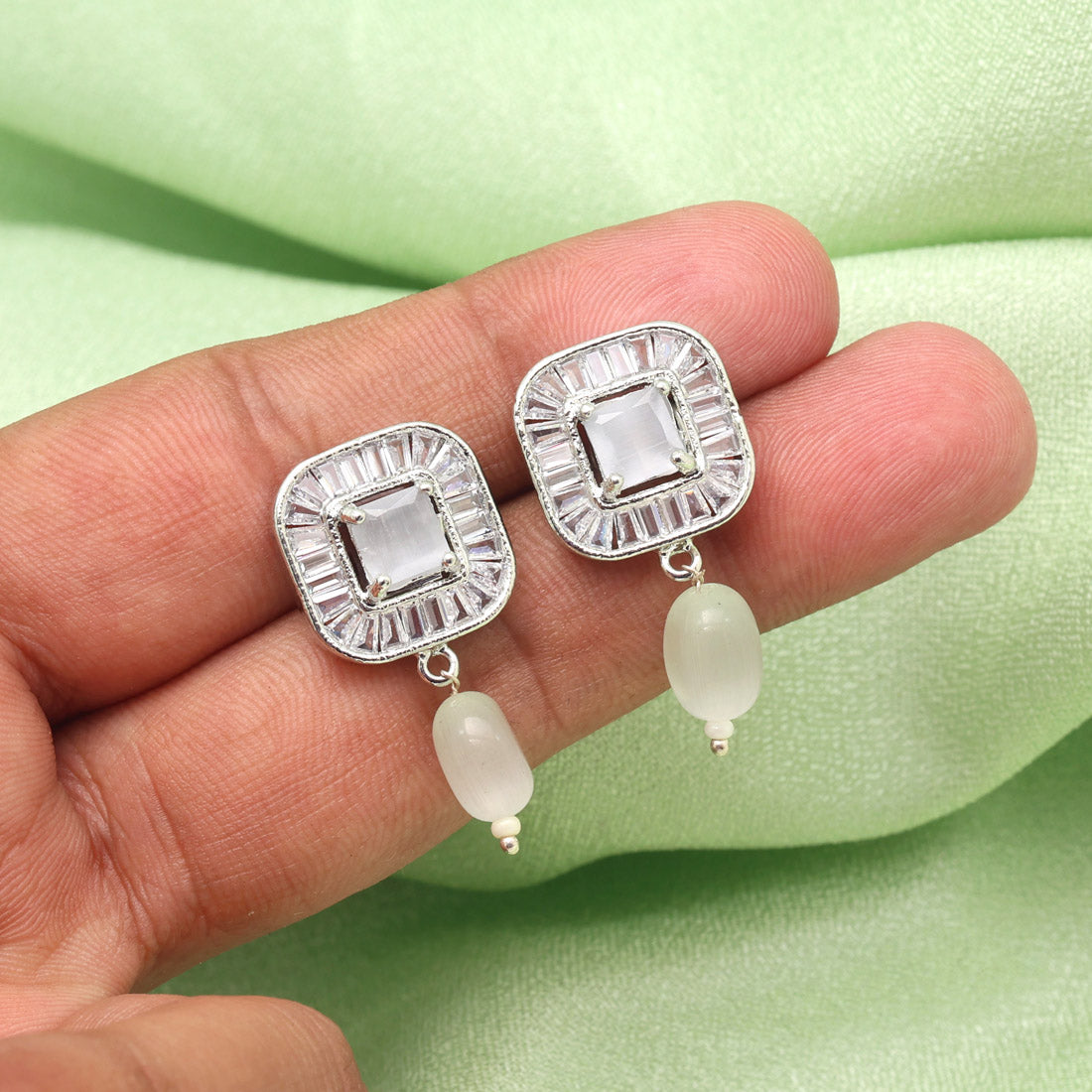 Off White Color American Diamond Earrings (ADE583OWHT) - preyans.com