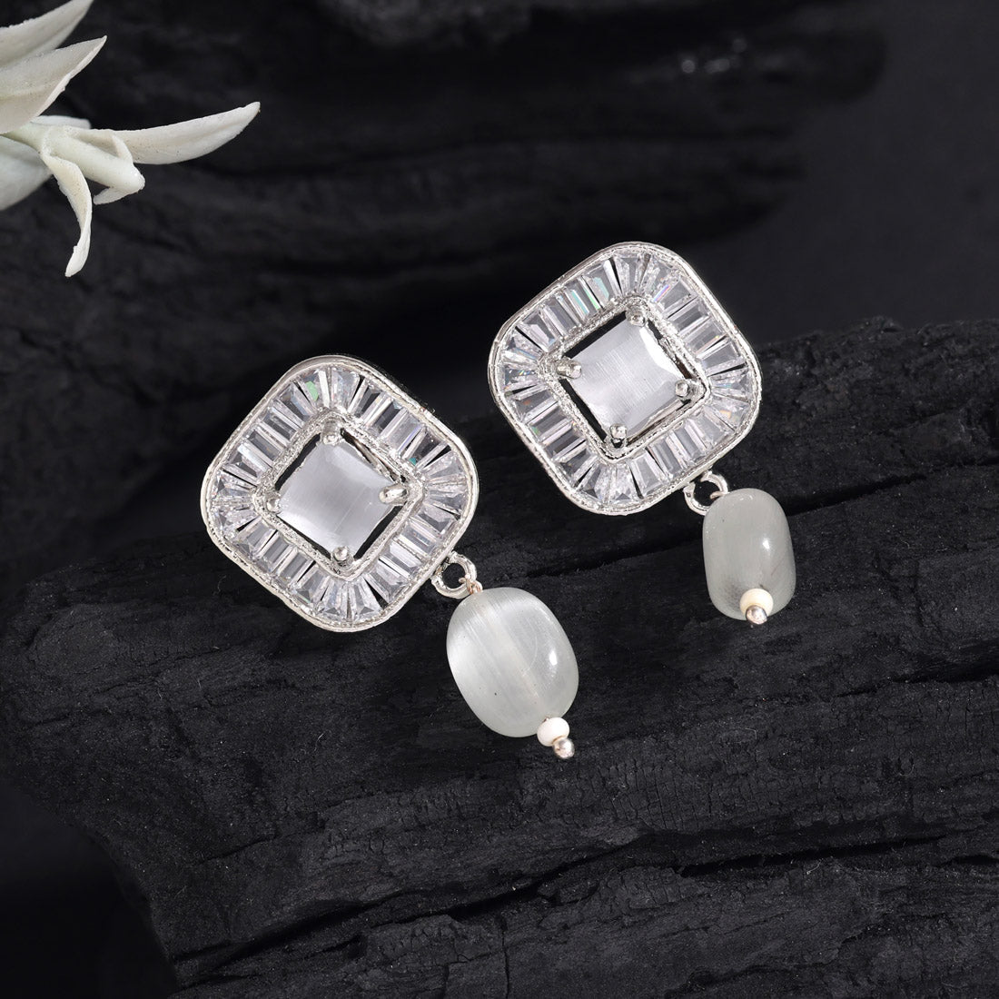 Off White Color American Diamond Earrings (ADE583OWHT) - preyans.com