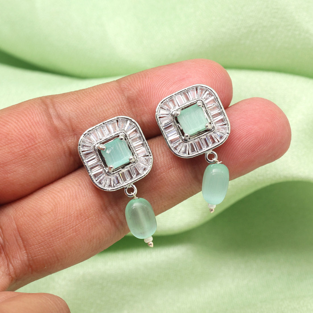 Pista Green Color American Diamond Earrings (ADE583PGRN) - preyans.com