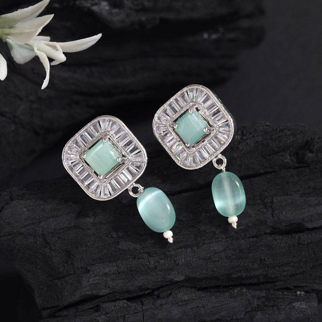 Pista Green Color American Diamond Earrings (ADE583PGRN) - preyans.com