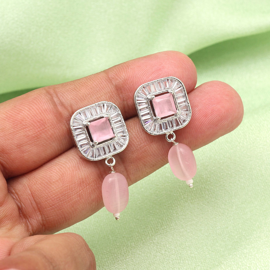 Pink Color American Diamond Earrings (ADE583PNK) - preyans.com