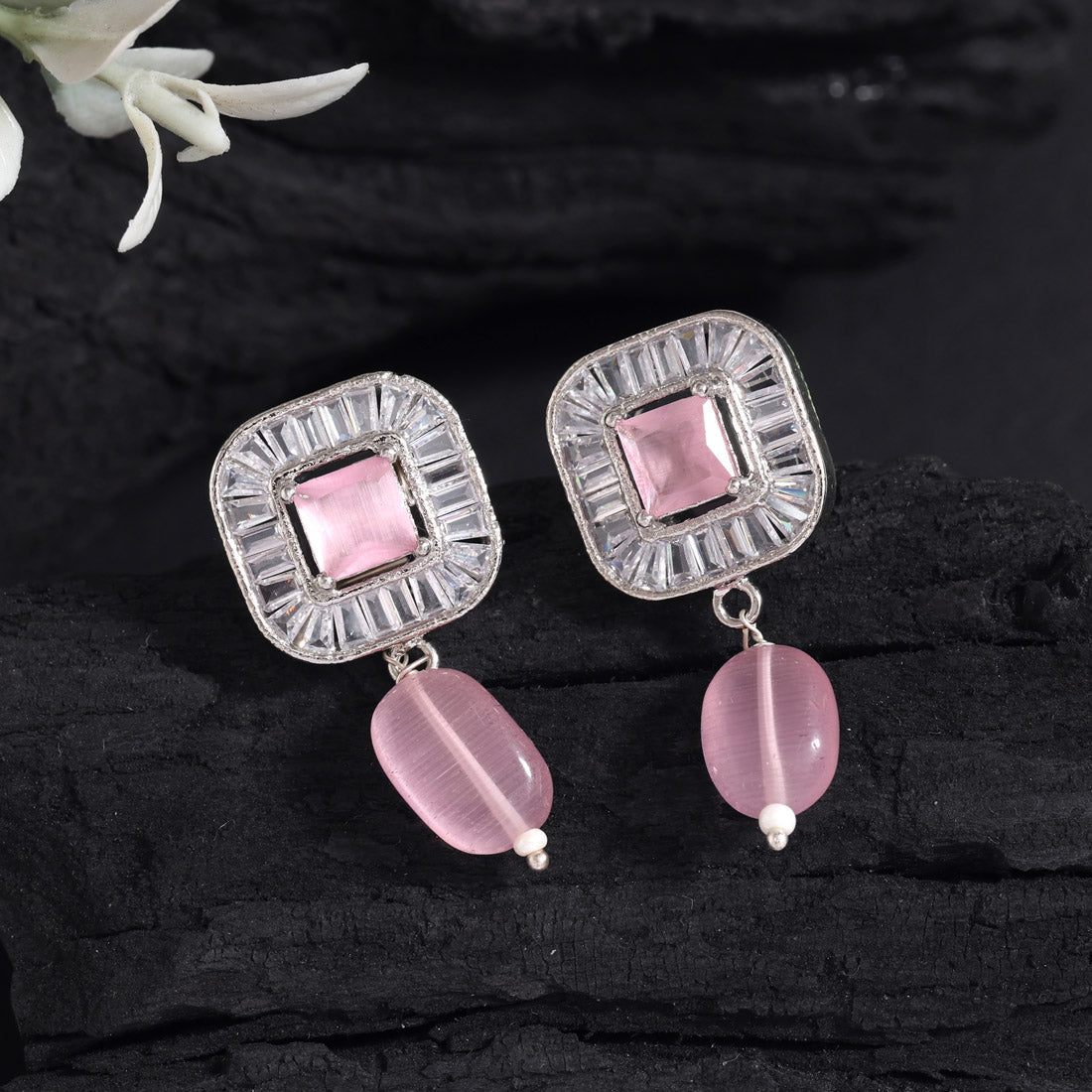 Pink Color American Diamond Earrings (ADE583PNK) - preyans.com