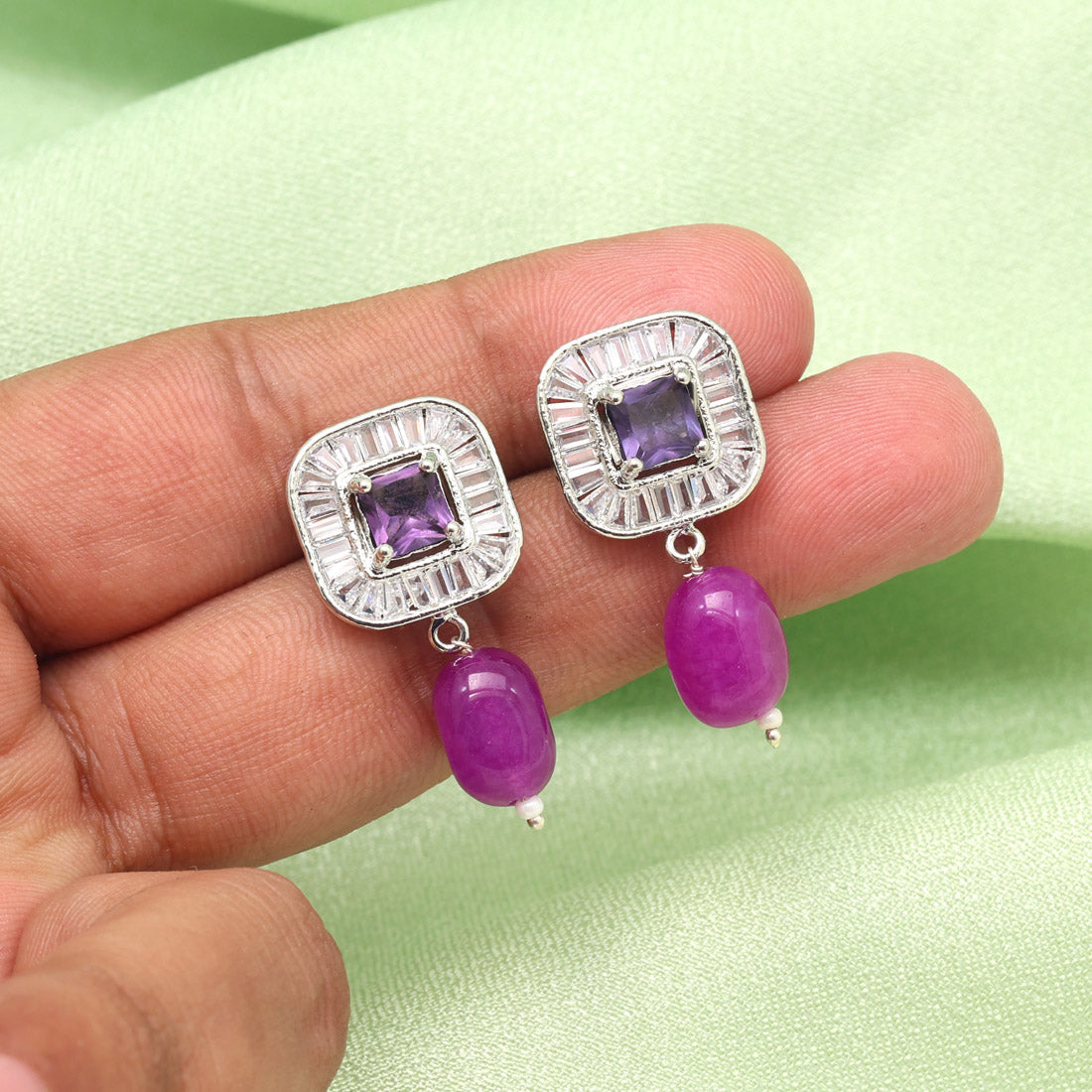 Purple Color American Diamond Earrings (ADE583PRP) - preyans.com