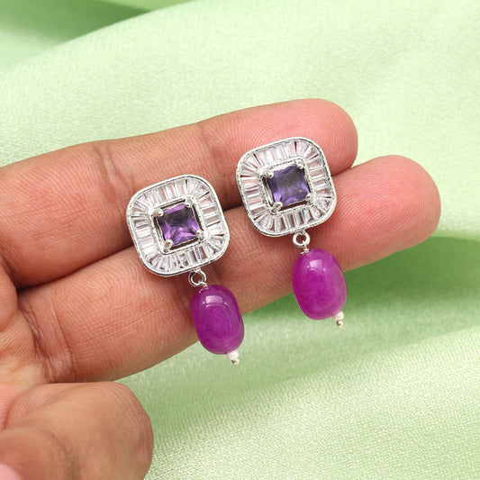 Purple Color American Diamond Earrings (ADE583PRP) - preyans.com