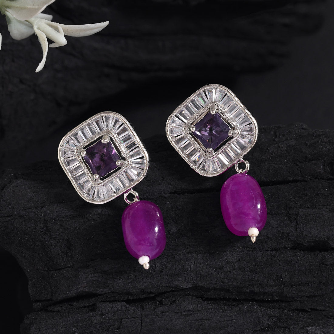 Purple Color American Diamond Earrings (ADE583PRP) - preyans.com