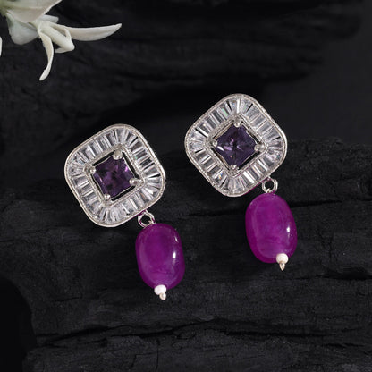 Purple Color American Diamond Earrings (ADE583PRP) - preyans.com