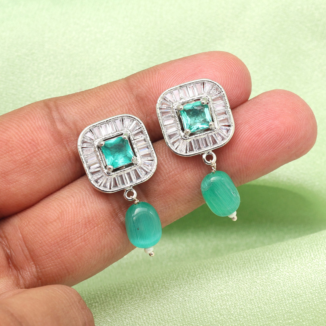 Rama Green Color American Diamond Earrings (ADE583RGRN) - preyans.com