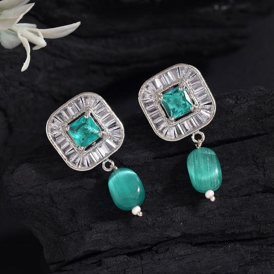 Rama Green Color American Diamond Earrings (ADE583RGRN) - preyans.com