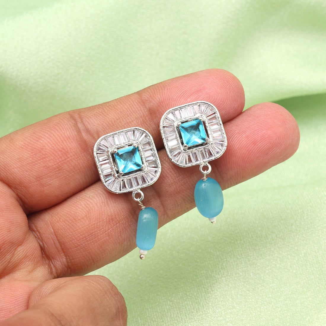 Sky Blue Color American Diamond Earrings (ADE583SBLU) - preyans.com