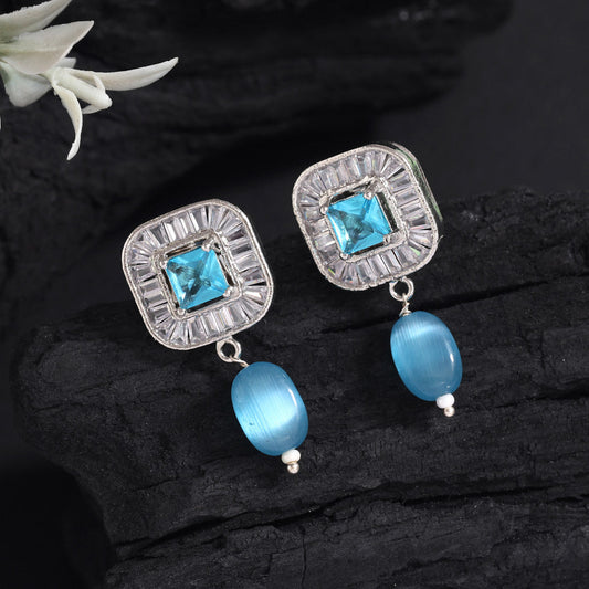 Sky Blue Color American Diamond Earrings (ADE583SBLU) - preyans.com