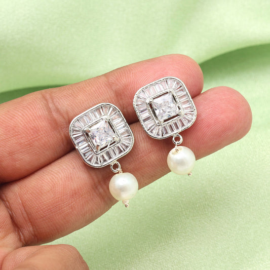 White Color American Diamond Earrings (ADE583WHT) - preyans.com