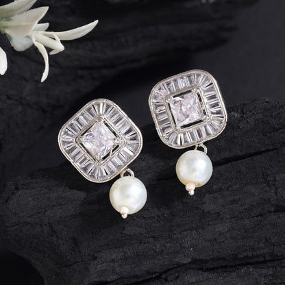 White Color American Diamond Earrings (ADE583WHT) - preyans.com