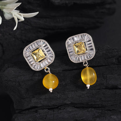 Yellow Color American Diamond Earrings (ADE583YLW) - preyans.com