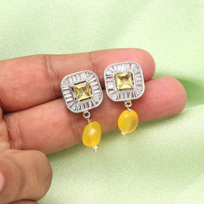 Yellow Color American Diamond Earrings (ADE583YLW) - preyans.com