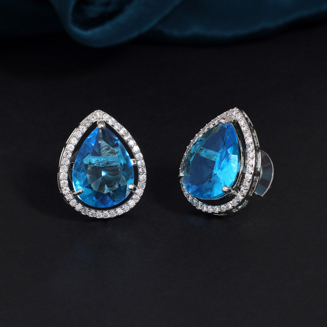 Firozi Color American Diamond Earrings (ADE584FRZ) - preyans.com