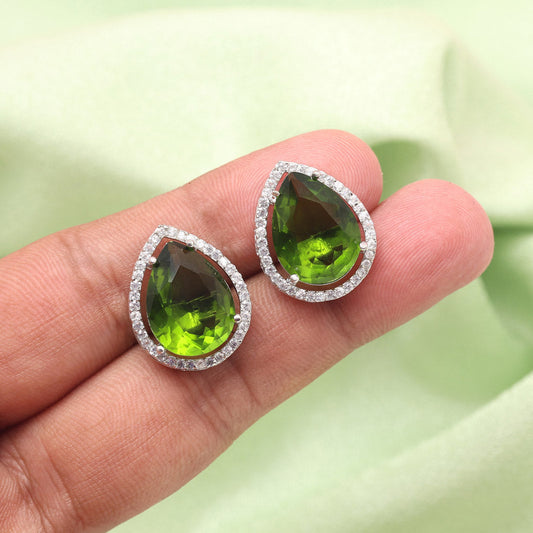 Mehandi Green Color American Diamond Earrings (ADE584MGRN) - preyans.com