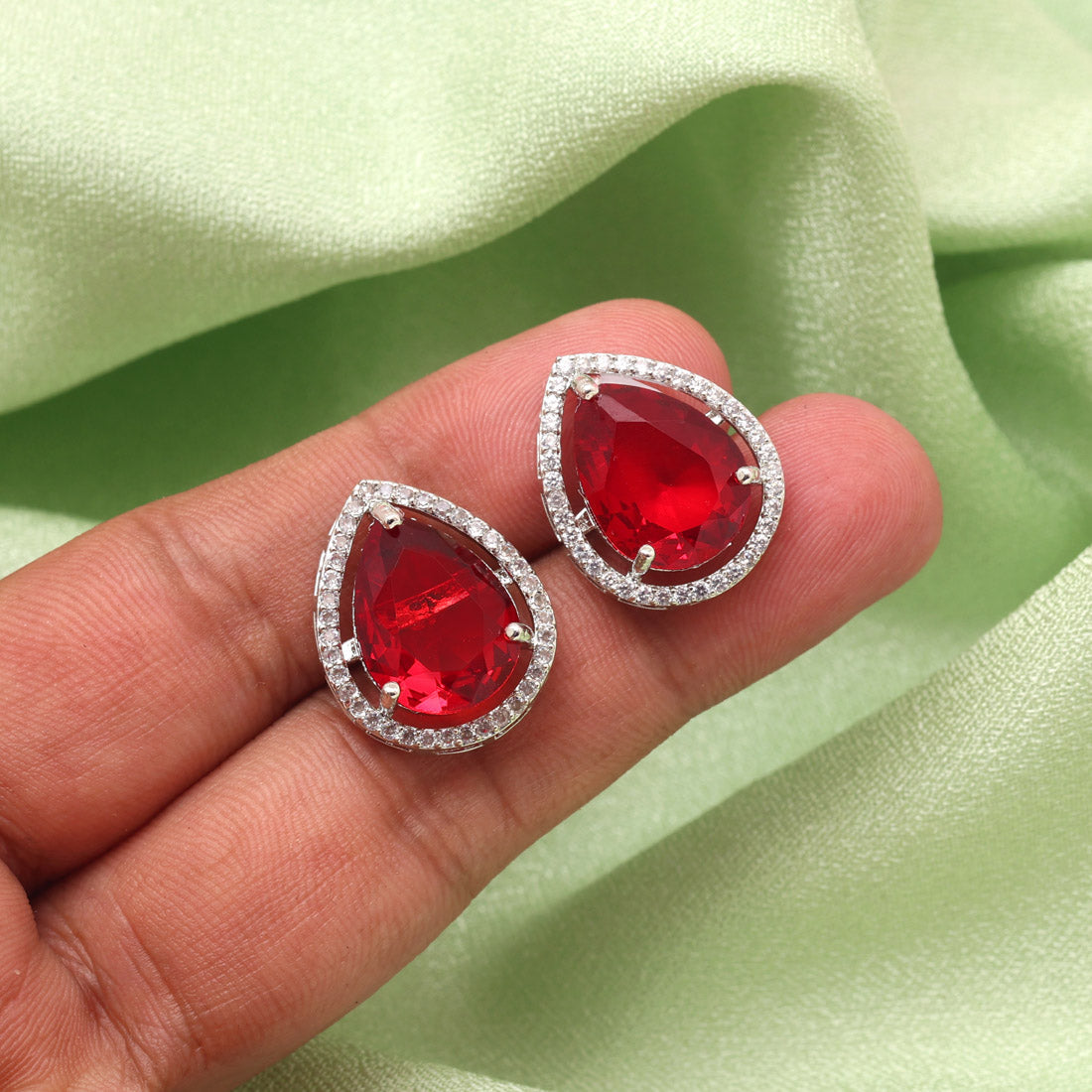 Maroon Color American Diamond Earrings (ADE584MRN) - preyans.com