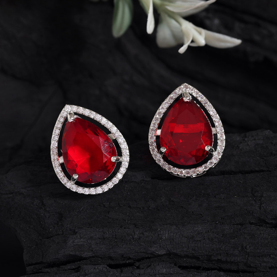 Maroon Color American Diamond Earrings (ADE584MRN) - preyans.com