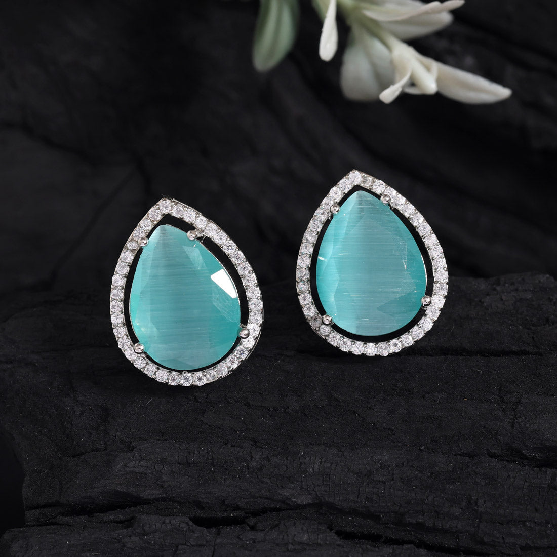 Pista Green Color American Diamond Earrings (ADE584PGRN) - preyans.com