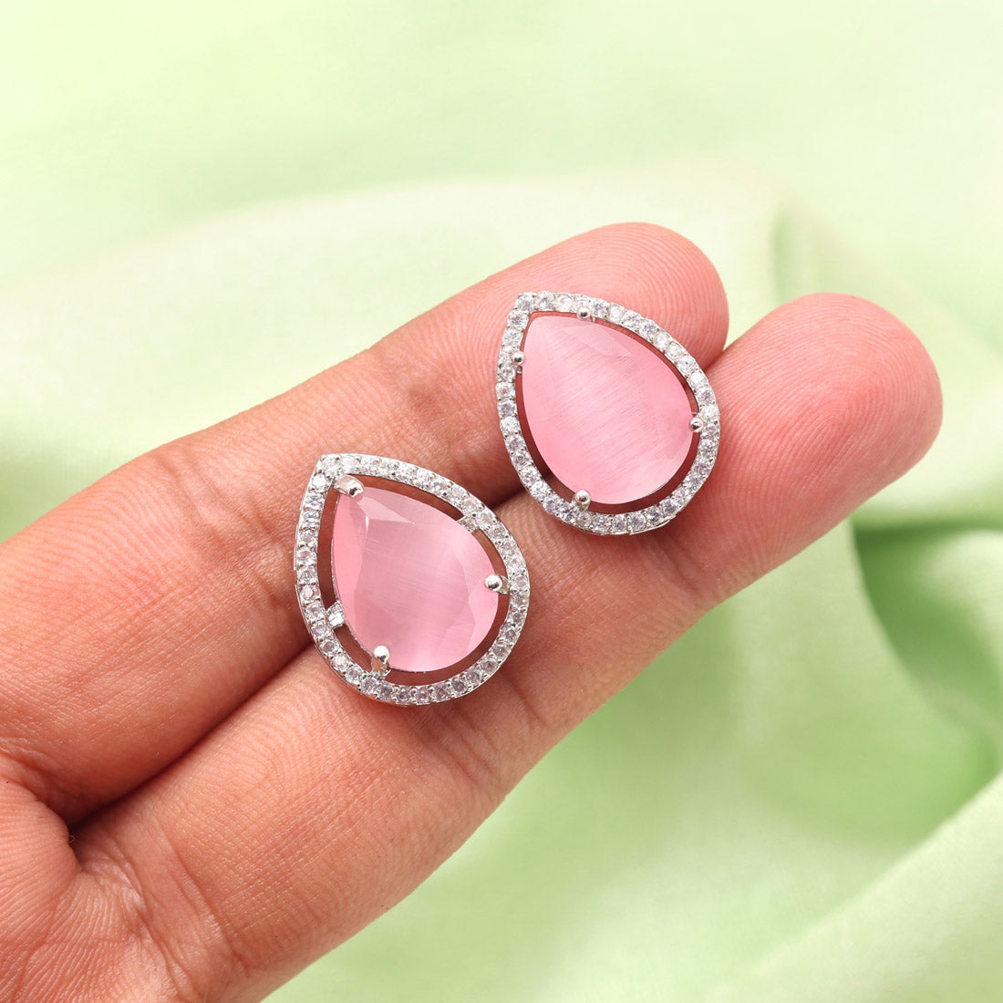 Pink Color American Diamond Earrings (ADE584PNK) - preyans.com