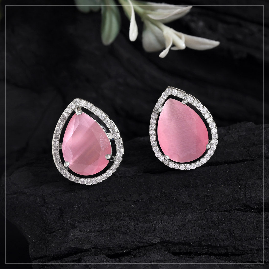 Pink Color American Diamond Earrings (ADE584PNK) - preyans.com