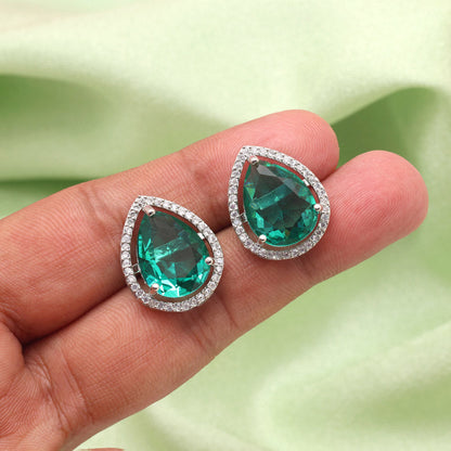 Rama Green Color American Diamond Earrings (ADE584RGRN) - preyans.com