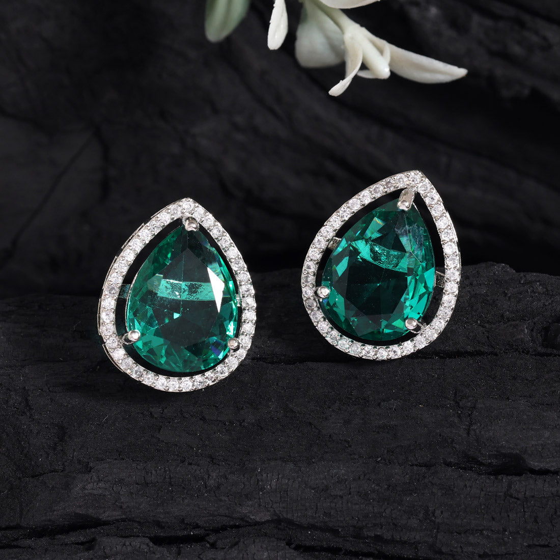 Rama Green Color American Diamond Earrings (ADE584RGRN) - preyans.com