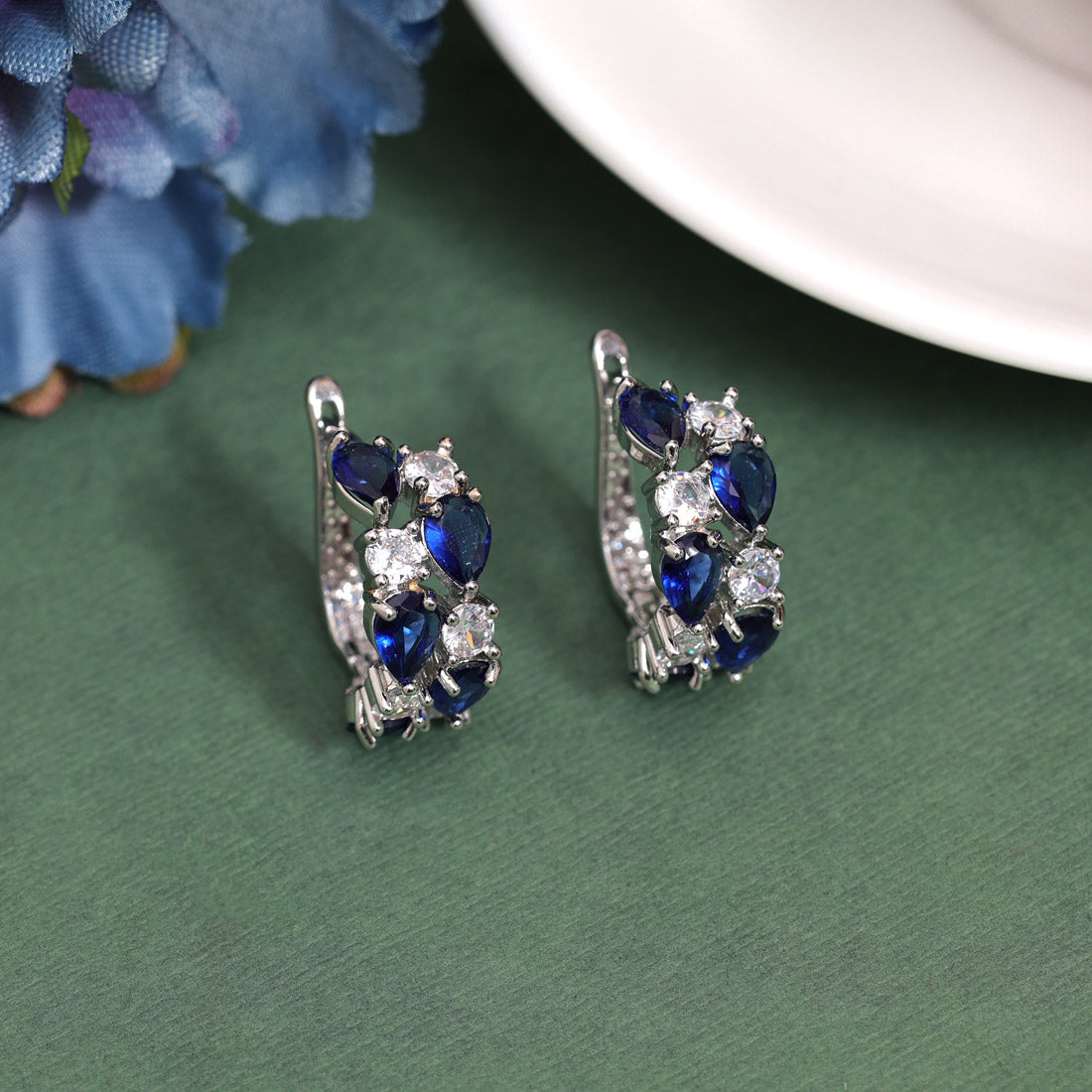 Blue Color American Diamond Earrings (ADE585BLU) - preyans.com