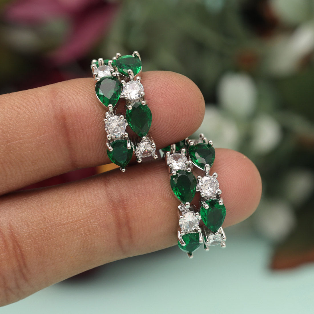 Green Color American Diamond Earrings (ADE585GRN) - preyans.com