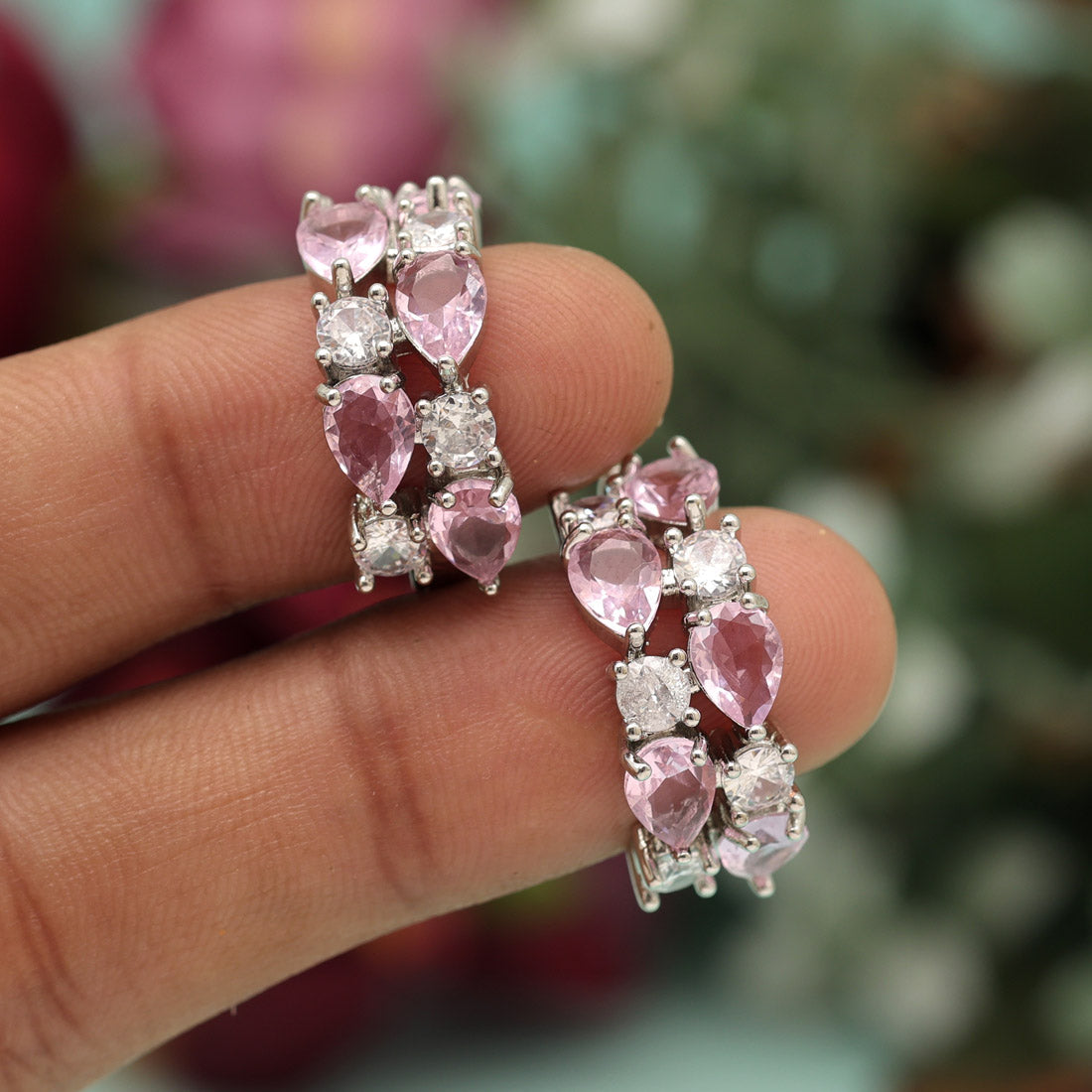 Light Pink Color American Diamond Earrings (ADE585LPNK) - preyans.com