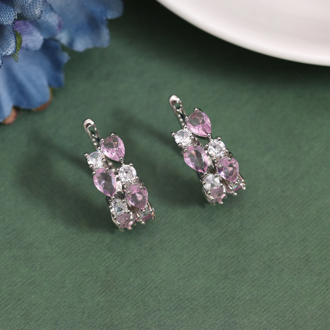 Light Pink Color American Diamond Earrings (ADE585LPNK) - preyans.com