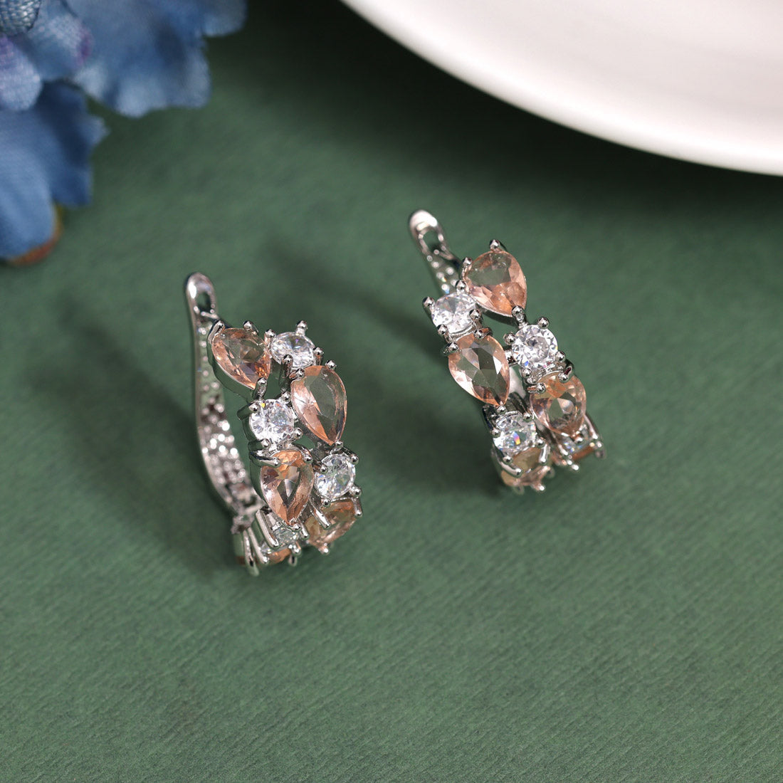 Peach Color American Diamond Earrings (ADE585PCH) - preyans.com