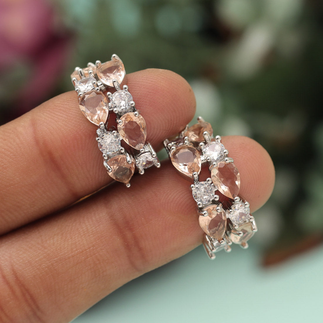 Peach Color American Diamond Earrings (ADE585PCH) - preyans.com