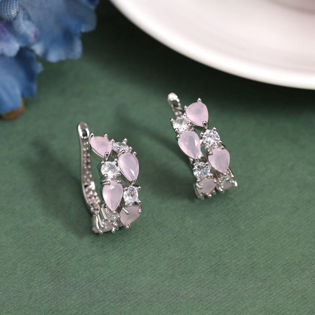 Pink Color American Diamond Earrings (ADE585PNK) - preyans.com