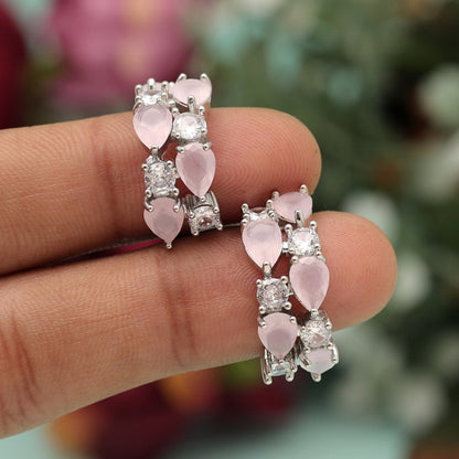 Pink Color American Diamond Earrings (ADE585PNK) - preyans.com