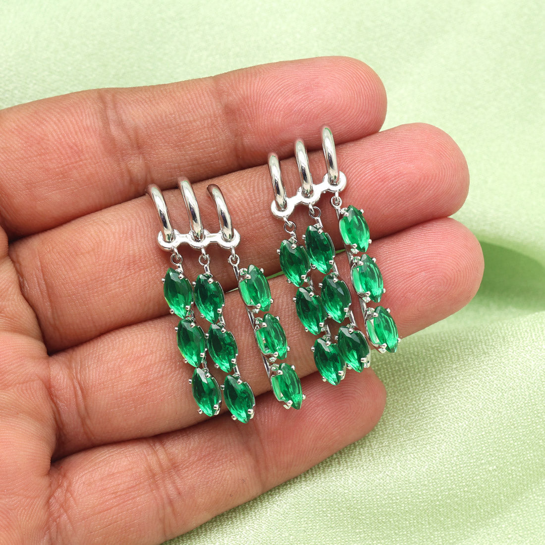 Green Color American Diamond Earrings (ADE586GRN) - preyans.com