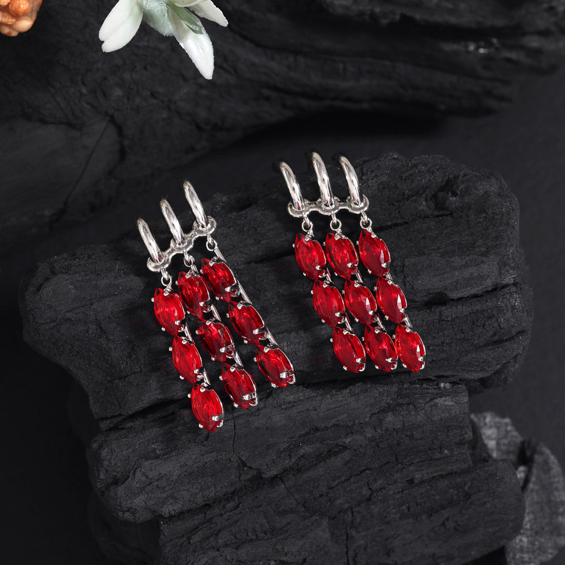 Maroon Color American Diamond Earrings (ADE586MRN) - preyans.com