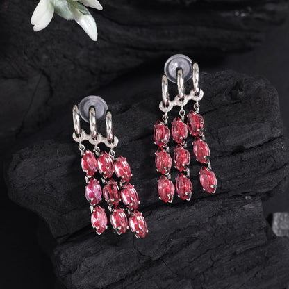 Ruby Color American Diamond Earrings (ADE586RUBY) - preyans.com