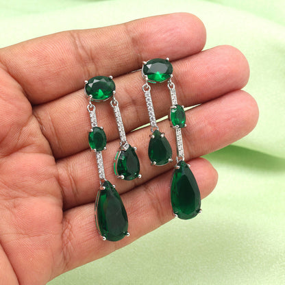 Green Color American Diamond Earrings (ADE587GRN) - preyans.com