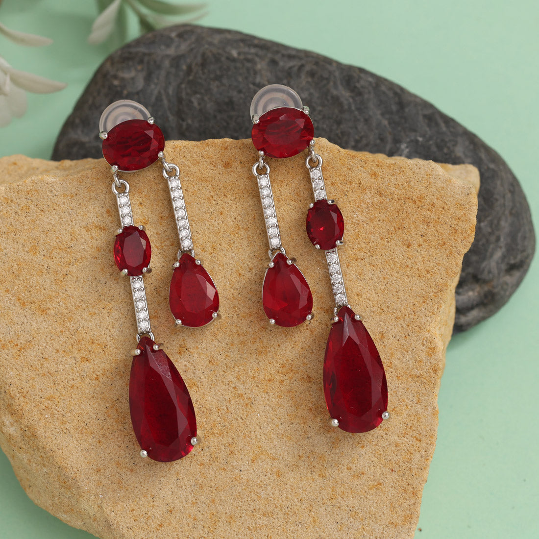 Maroon Color American Diamond Earrings (ADE587MRN) - preyans.com