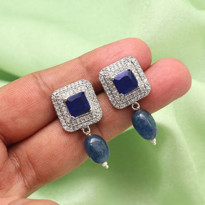 Blue Color American Diamond Earrings (ADE588BLU) - preyans.com