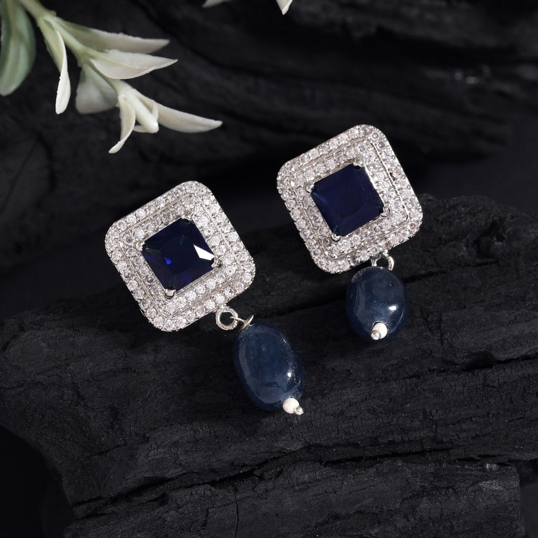 Blue Color American Diamond Earrings (ADE588BLU) - preyans.com